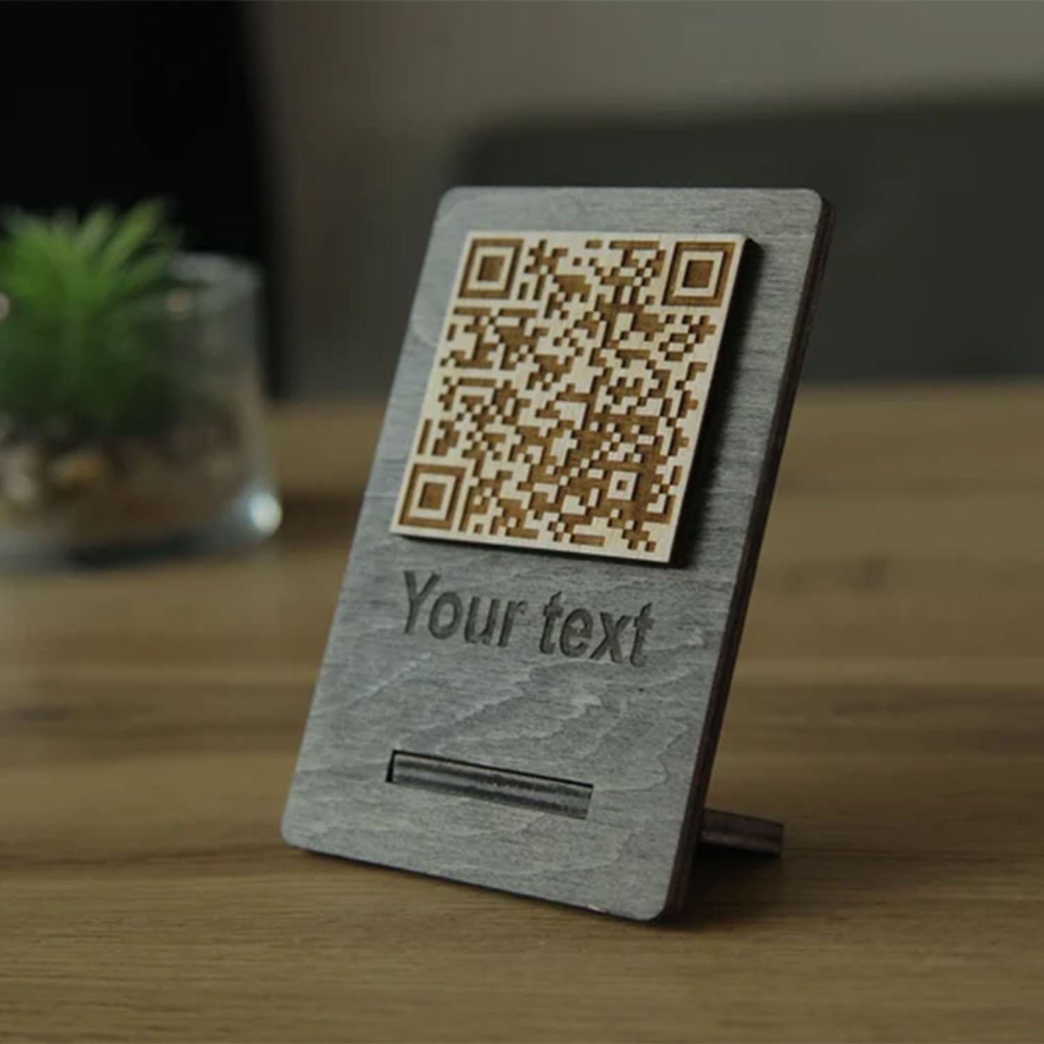 Laser Engraved Wood Simple QR Menu & Sign