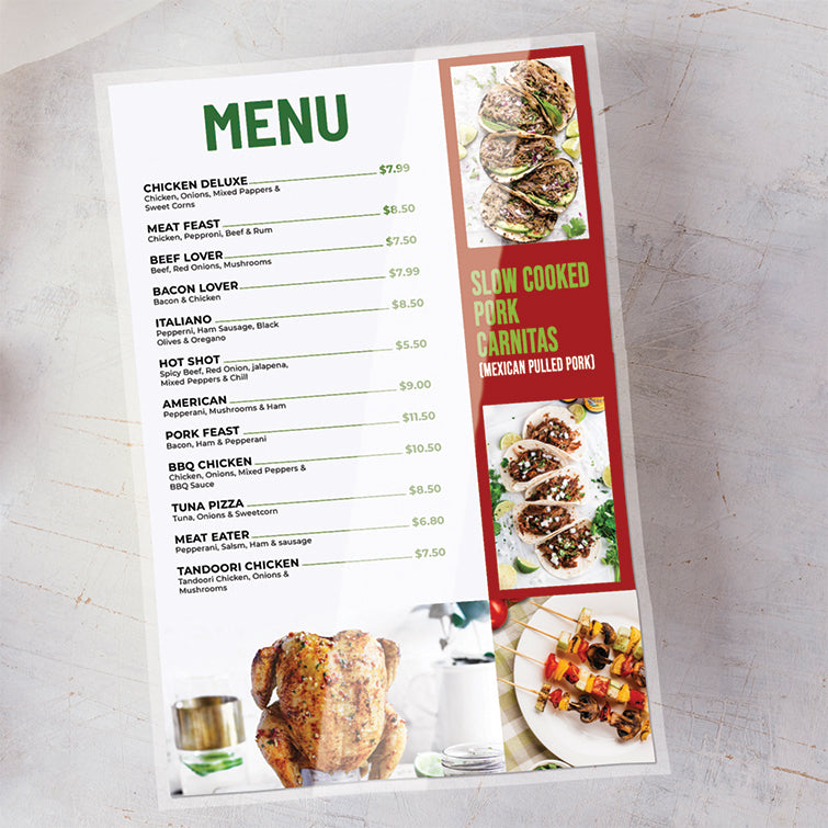 8.5 in x 14 in - Laminated Menus